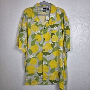 MAD ENGINE Men's Lemon Short Sleeve Button Up Shirt Casual Hawaiian Style Sz XXL